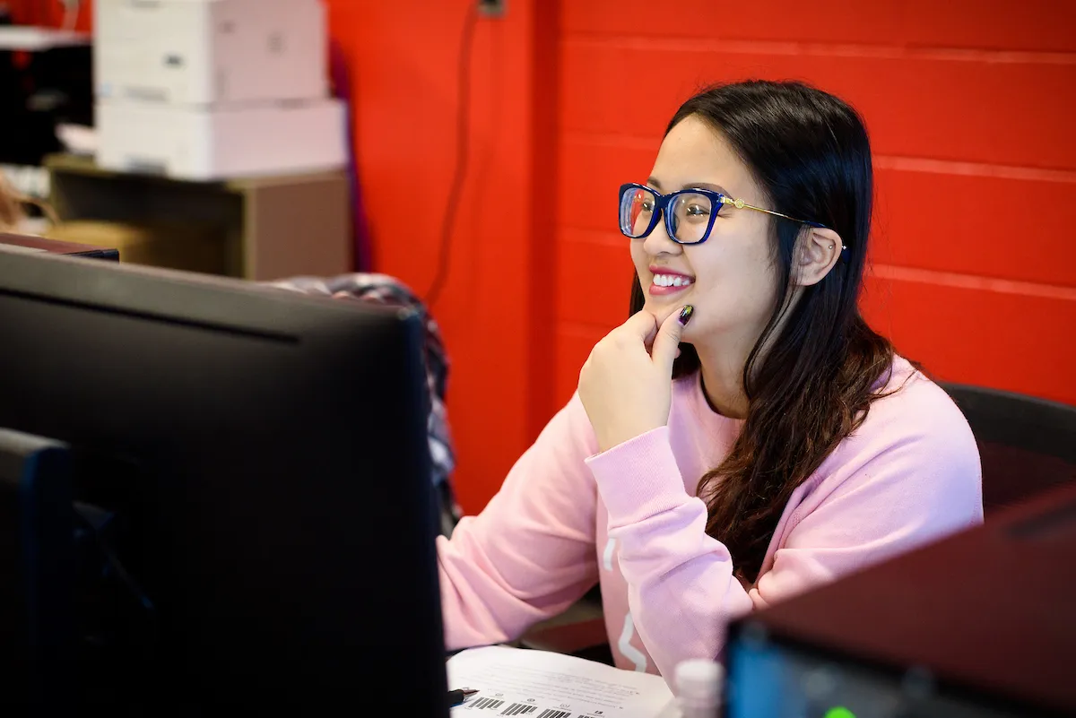 An A-State student uses a computer at an on-campus computer lab