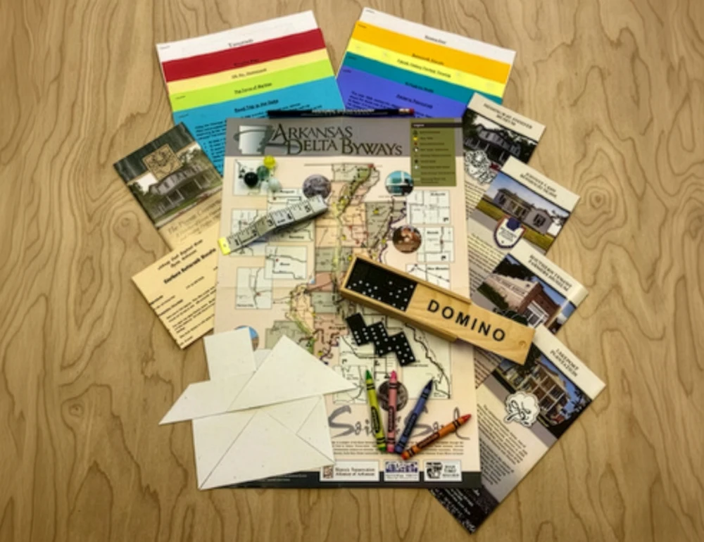 A spread of one of the Arkansas Heritage Sites educational packets.