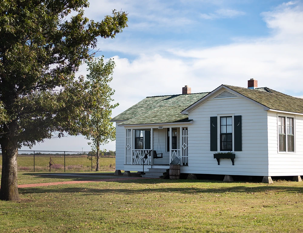 The Johnny Cash Boyhood Home from a 3/4s view.