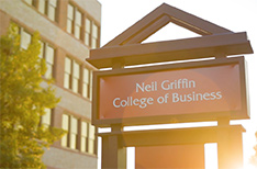 The sign in front of the Neil Griffin College of Business