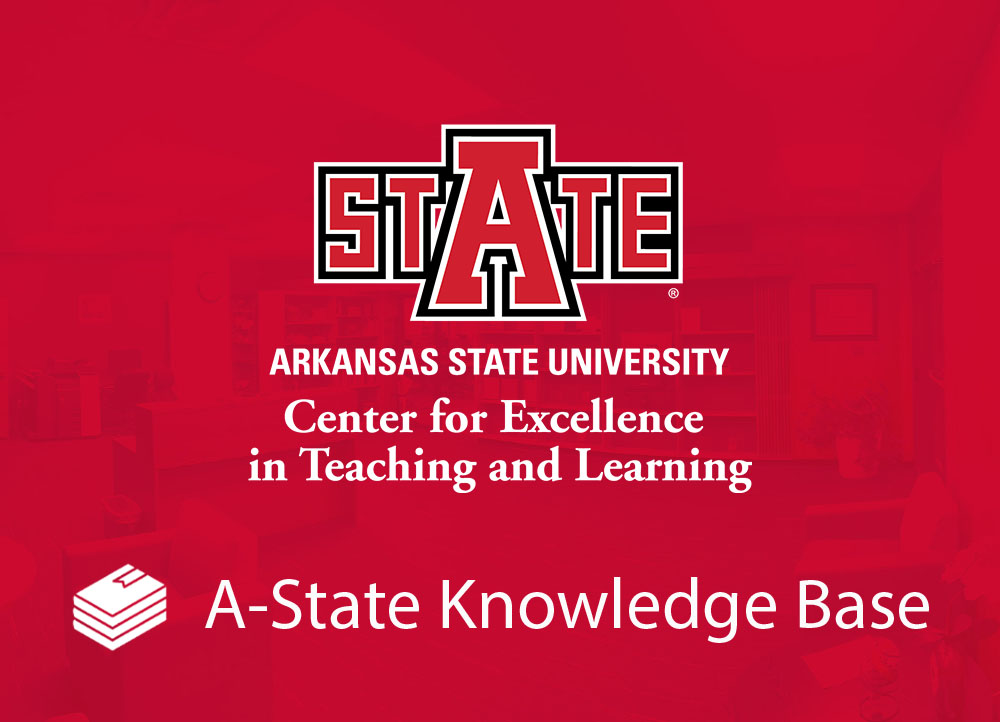 logo for the CETL and A-State Knowledge Base over a red overlay of the CETL front office