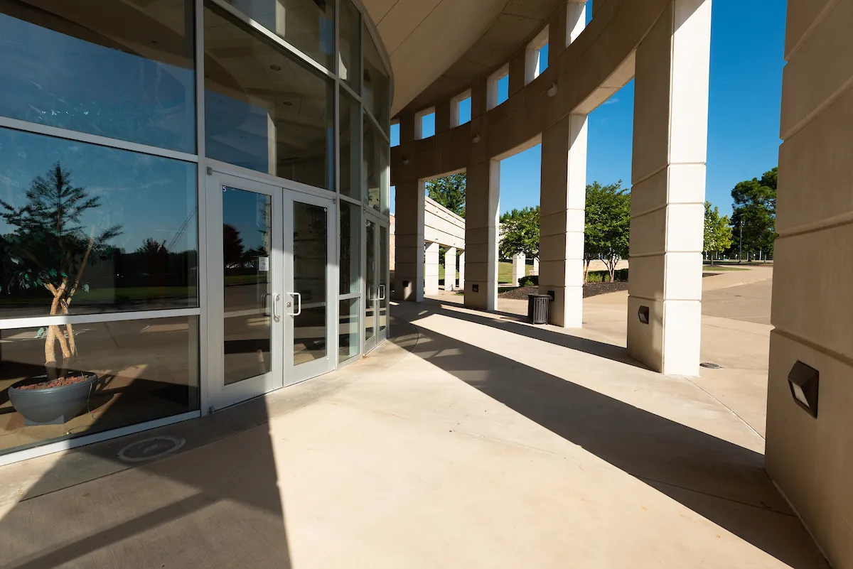 The entrance of Fowler Center at Arkansas State University.